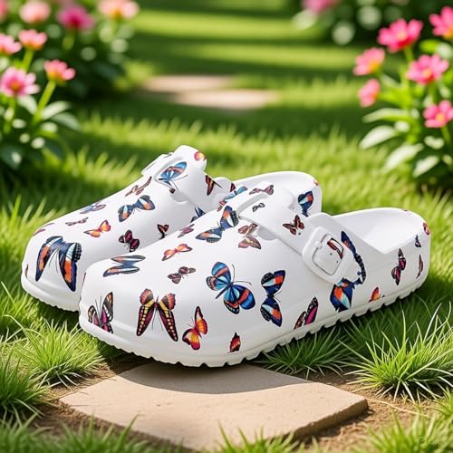 Image of Eliogn Women's Garden Clogs with Print, Waterproof Slip Resistant Work Clogs, Lightweight EVA Slip-On Mules, Cushioned Comfortable Shoes for Nurse, Chef, Kitchen, Beach