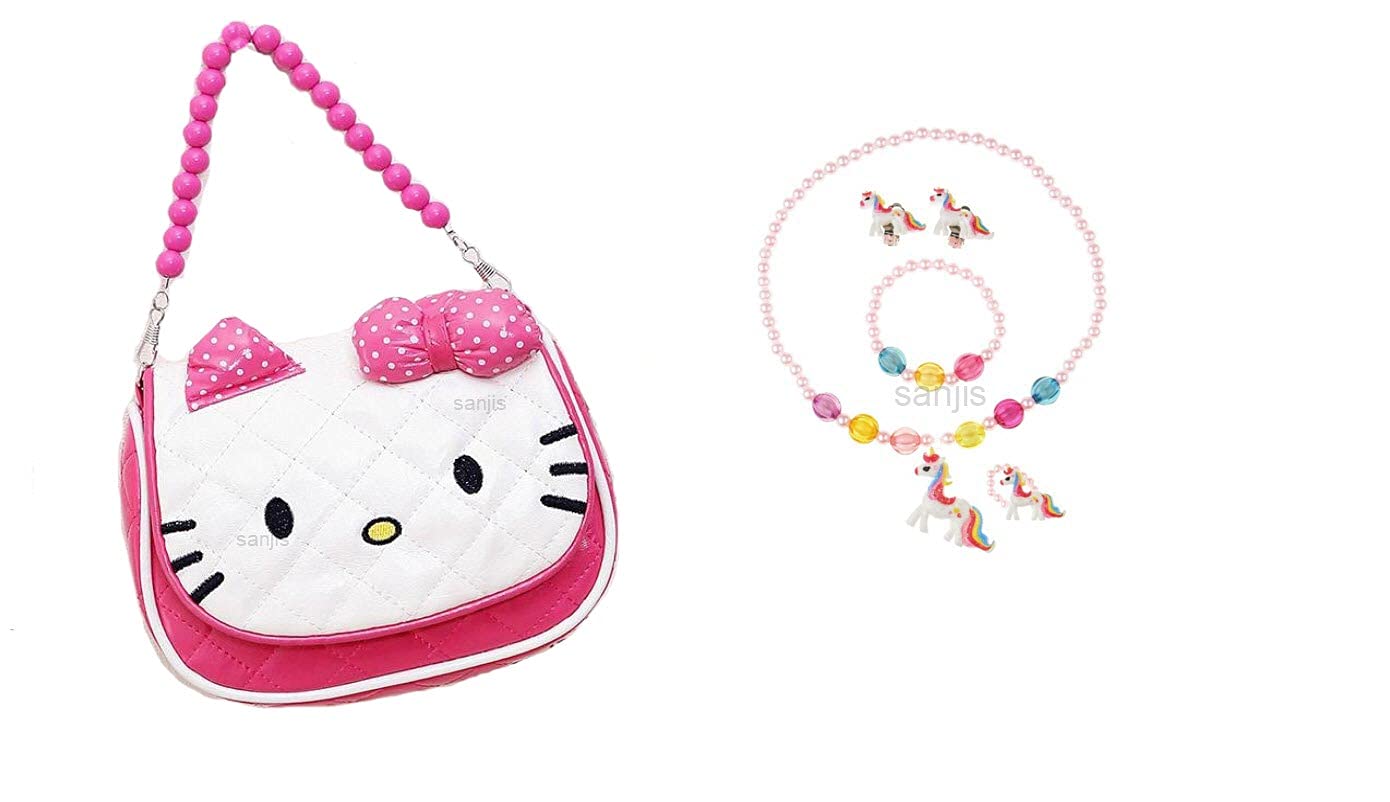 Sanjis Enterprises Baby Girls Combo Of Cartoon Kitty Cross body Handbags Phone Purse Sling Bag & 1 unicorn necklace set (Random Color) (Dark Pink) (B09D1HQBTW) Amazon Price History, Amazon Price Tracker