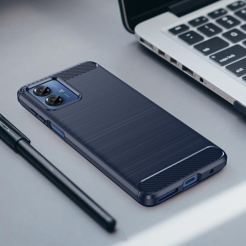 Image of Hybrid Carbon Fiber Back Case for Motorola Moto G14 4G (Blue)