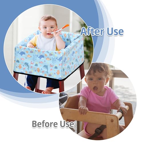 Image of BALAPET Resuable Waterproof High Chair Cover for Restaurant, Thick Soft Baby Chair Protector Cover for Wooden or Restaurant High Chair, Protect Against Messy Meals and Dirty (Oceans)
