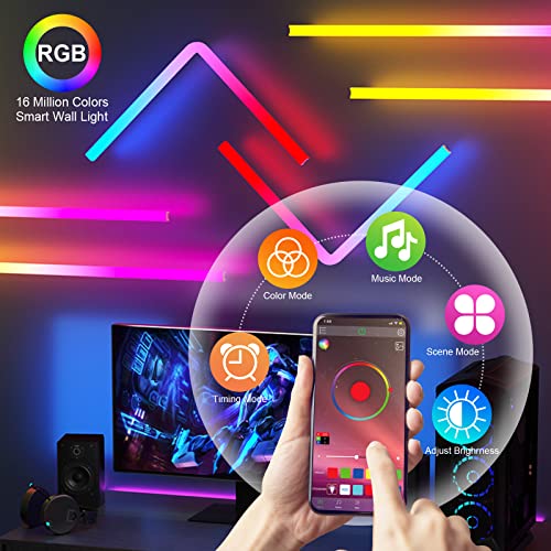 Rgbw Smart Wall Light, Glide Wall Lights, Color Changing Led Light Bars With Smart App And Remote Control, Modern Home Decor For Streaming Bedroom, 6 Pcs And 2 Corners #TOP2