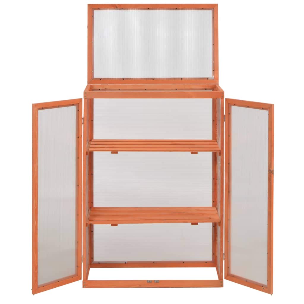Armario de invernadero de madera, 75 x 47 x 109 cm, resistente a la intemperie, con 2 estantes para cultivo, tomates, verduras, balcón, terraza, protección contra heladas, madera y placa de
