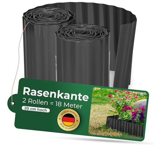 Novatool Rasenkante Kunststoff 20 cm hoch I 2x9 Meter I Anthrazit I...