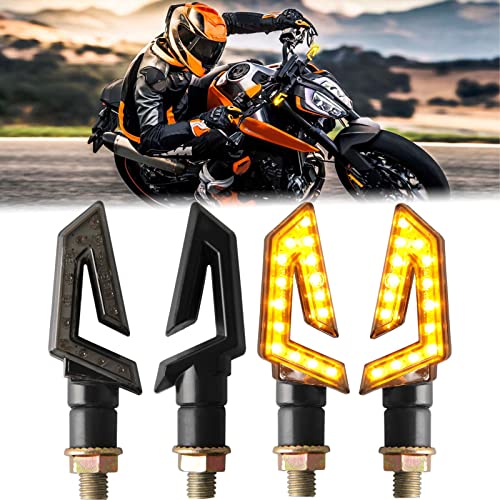JMTBNO 4PCS Arrow Motorcycle Turn Signals Lights Universal 15 LED Blinkers Indicators Compatible with Honda Yamaha Suzuki Street Sports Bike Dirt Bike Cruiser Scooter Off Road