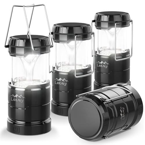 LETMY 4 Pack Camping Lanterns for Power Outages – Dimmable & 3 Color Modes, Battery Powered Lantern, Collapsible, Water Resistant Lantern Flashlight for Emergency, Hurricane, Storms, Outdoor Survival