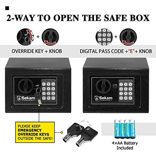 Sekam Steel Small Money Safe Box For Home Office With Fireproof Money Bag For Cash, Personal Safe With Pass Code And Key Lock, Mini Safe Lock Box For Cash Jewelry Storage, Digital Security Safe Black #TOP4