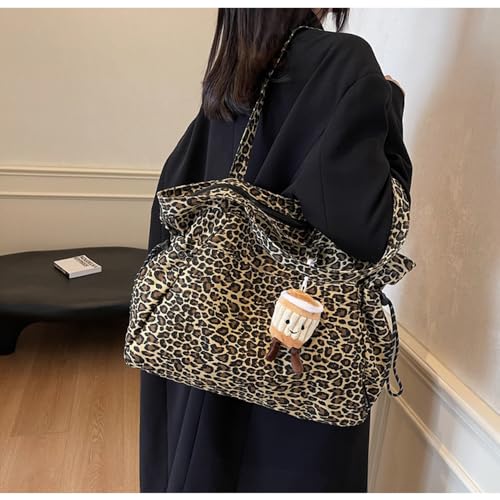 Bolso tote grande de lienzo con estampado de leopardo para mujer miniatura 2