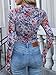 UNCOOYEE Women Dressy Casual Mock Turtleneck Floral Mesh Long Sleeve Going Out Thong Bodysuits Tops Fall Fashion 2025 Floral Blue Small