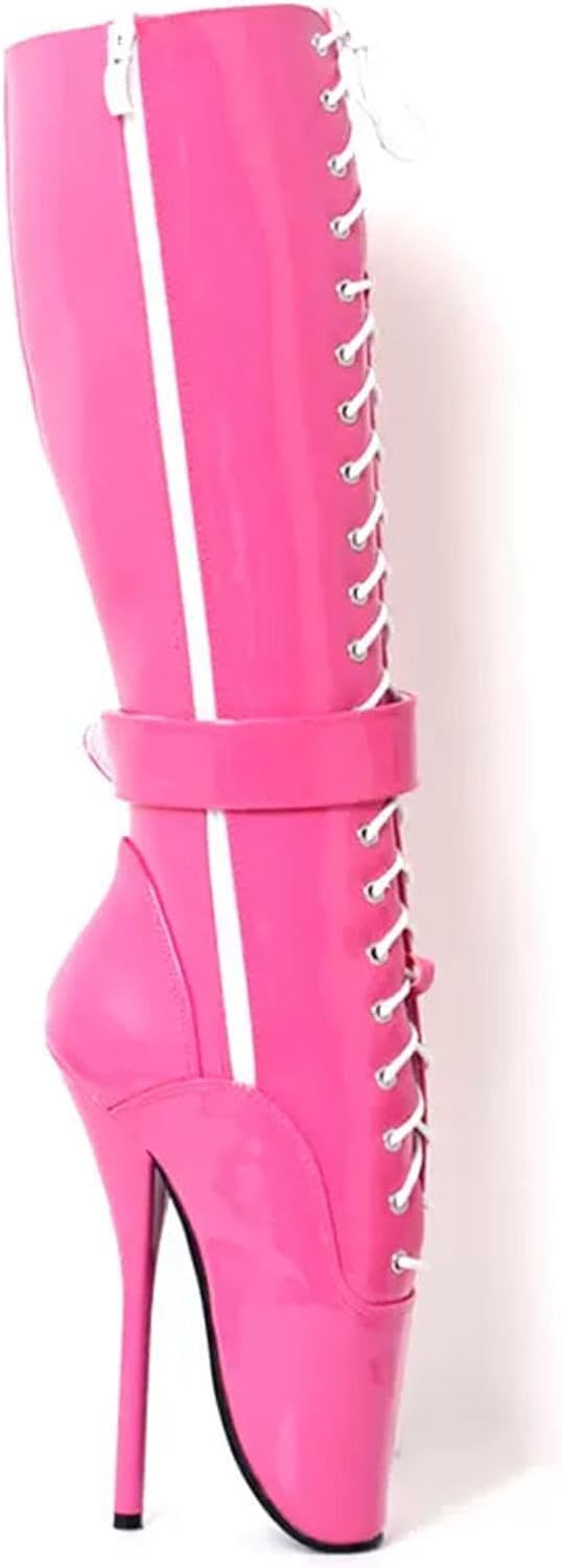 High Heels 18CM Ballet Boots Lace Up,Pink-14