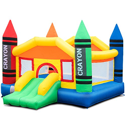 Costzon Inflatable Bounce House, Castle Jumper Slide Mesh Walls, Kids Party Jump Bouncer House w/Repairing Kit, Stakes, Carry Bag Without Blower (Crayon Theme)