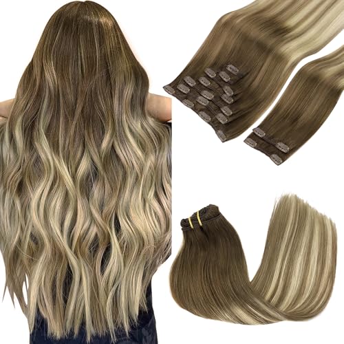 Image of GOO GOO Clip in Hair Extensions Real Human Hair Balayage Remy Extensions