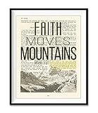 Vintage Bible Upcycled page verse scripture Faith Moves Mountains Mark 11:23 Christian ART PRINT, UNFRAMED, dictionary wall & home decor poster, Inspirational gift
