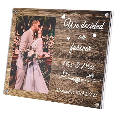 WOODme Personalized Wedding Picture Frame 4x6 Custom Wedding Engagement Gifts 5x7 Photo Frame for Couples Gift Valentine'S Day (We decided on forever) Cover