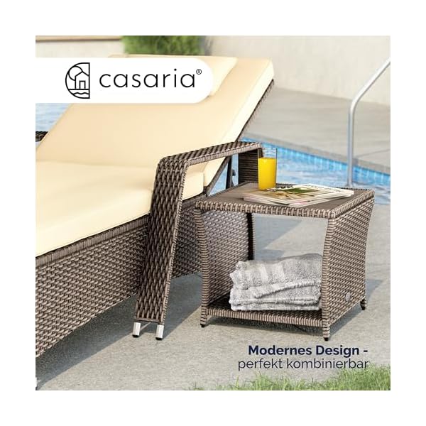 CASARIA Polyrattan Beistelltisch mit WPC-Platte Creme
