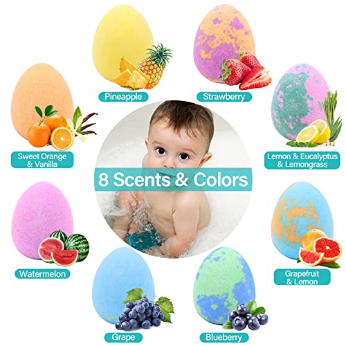 Poleview Dino Egg Bath Bombs For Kids With Surprise Inside, 8 Pack Natural & Safe Fizzy Bath Bombs With Essential Oils - Great Gift Set For Boys And Girls #TOP1