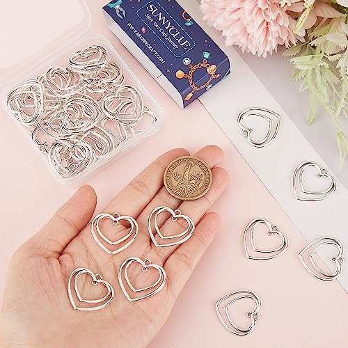 SUNNYCLUE 1 Box 50Pcs Heart Connector Charms Double Heart Charms Open Bezel Charme Love Charm Pressed Flower Blank Frame Hollow Charm Connectors for jewellery Making Charme Resin Work Antique Silver - Image 3