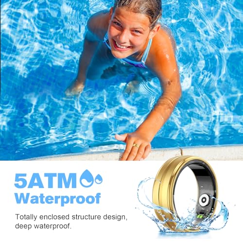 Image of Smart Ring Health Tracker for Men /Women,Fitness Ring Sleep Tracker,Fast Charging for Long-Lasting Use,for Pedometer Exercise,Monitor Sleep, Heart Rate, Stress,Waterproof (Gold, 12)