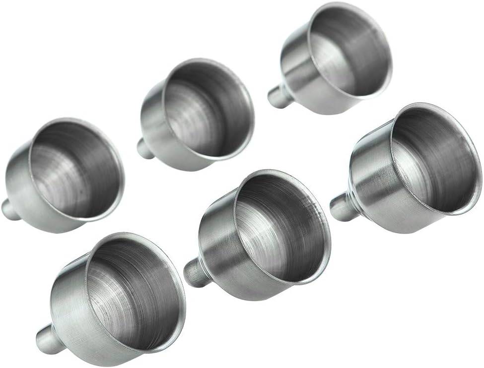 6 Pcs Stainless Steel Flask Funnels, Set of 6 Easy to Use Funnel for Flasks