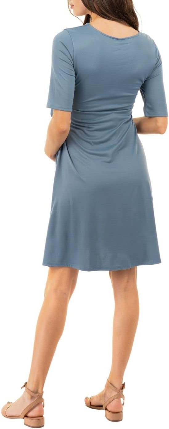 Mother Bee Maternity Knee Length Wrap Dress with Adjustable Belt