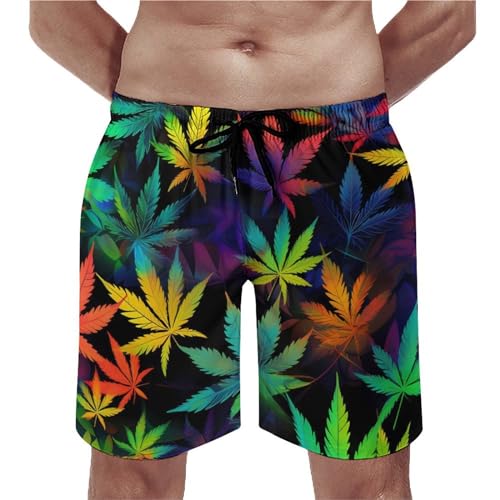 Trippy Weed Tie Dye Men's Swim Trunks Quick Dry Beach Shorts Summer Short with Drawstring and Pockets
