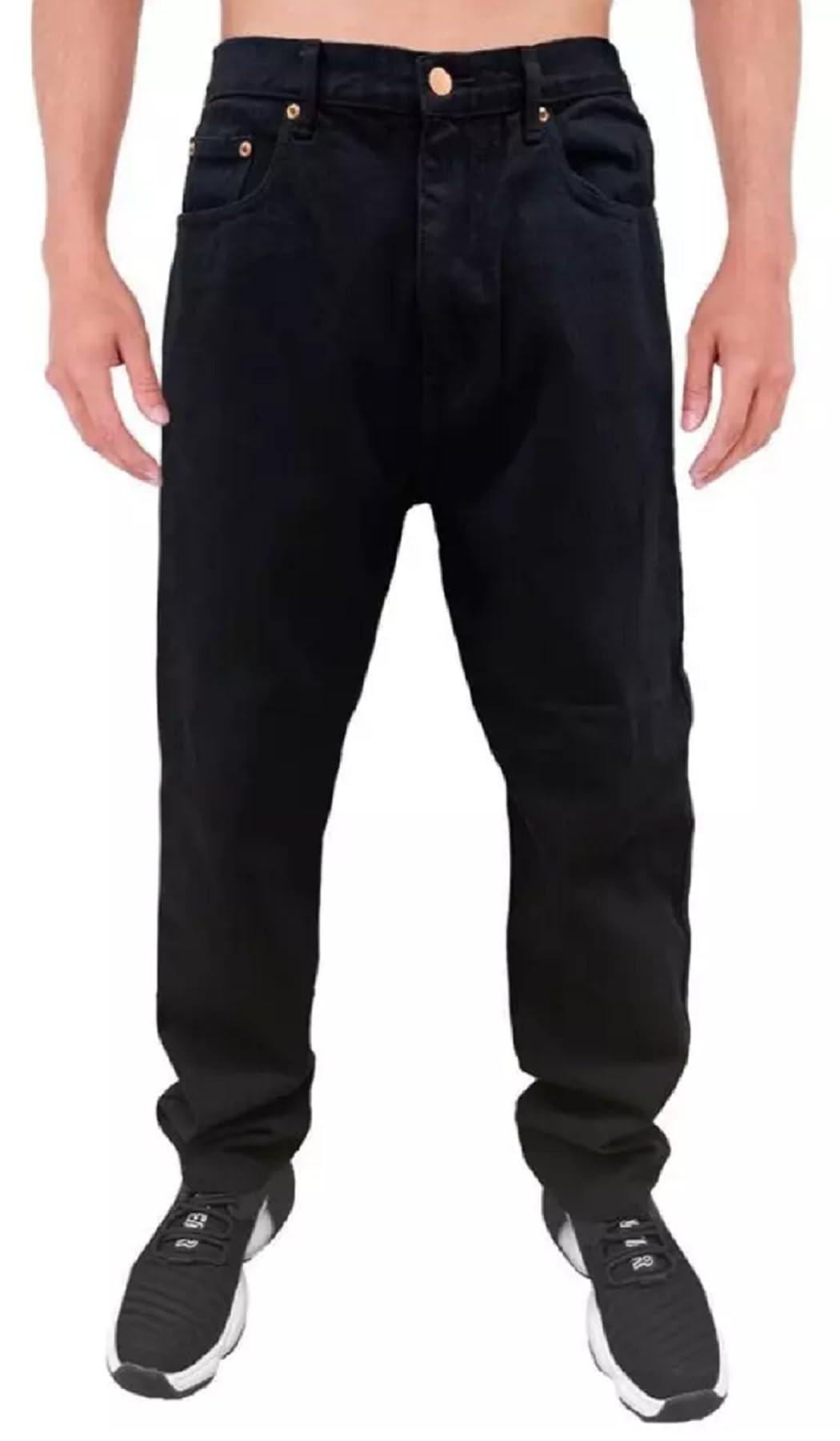 Sbz Men's Black Jeans Straight Leg Regular Fit Pants Basic Casual Comfort Stretch Denim Jean Uk All Waist And Sizes (Uk, Waist & Inseam, 46, 31, )