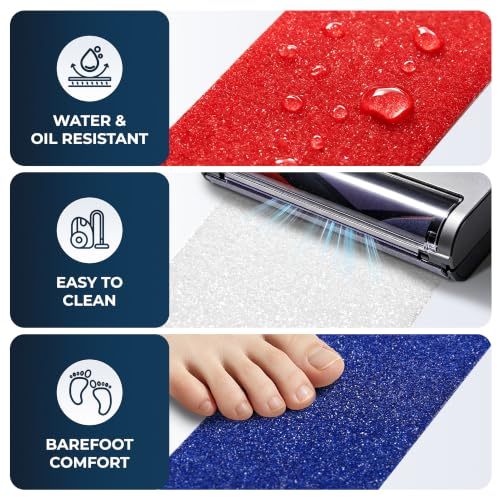 Image of Reniteco Anti Slip Tape 3PC, 2 inch x 16.5Ft Heavy Duty Grip Tape, High Adhesion & Waterproof, No Residue, for Outdoor Stairs, Tile, Shower, Bathtub - Extra Grip Safety Tape (Red, Blue, Clear)