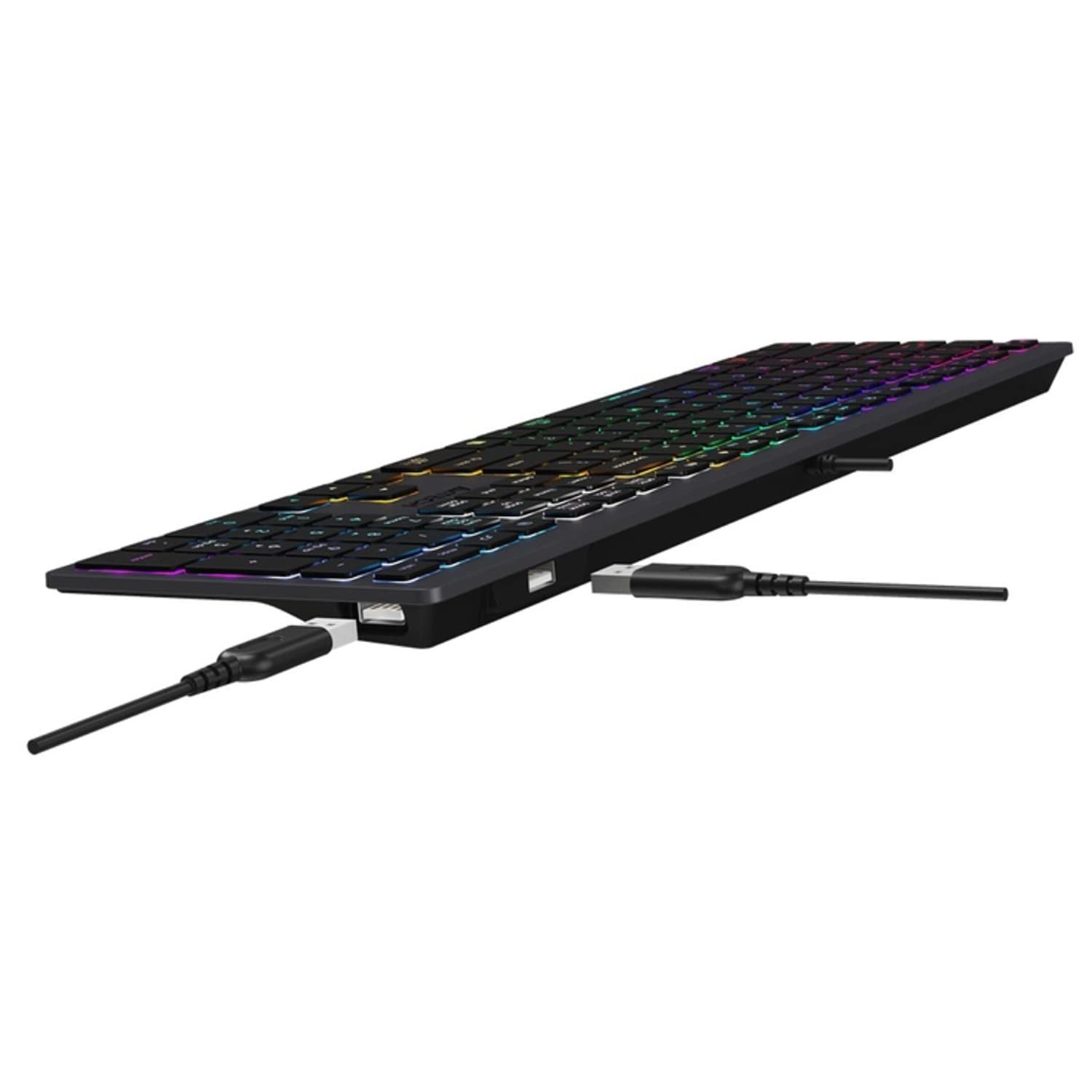 A4tech FX60H Teclado QWERTY para Juegos 12 Teclas de Navegación Multimedia 2 Puertos USB Plug & Play Puerto USB con Cable 1,5 m de Longitud (Retroiluminación de Neón)
