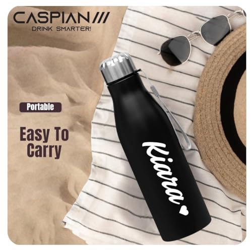 Image of CASPIAN / / / Bolt Customised Stainless Steel Water Bottle 1L, Black with Logo Print - Personalised Water Bottle with Your Name Print for Kids Boys Girls School Office Gym- Perfect for Corporate Gifting
