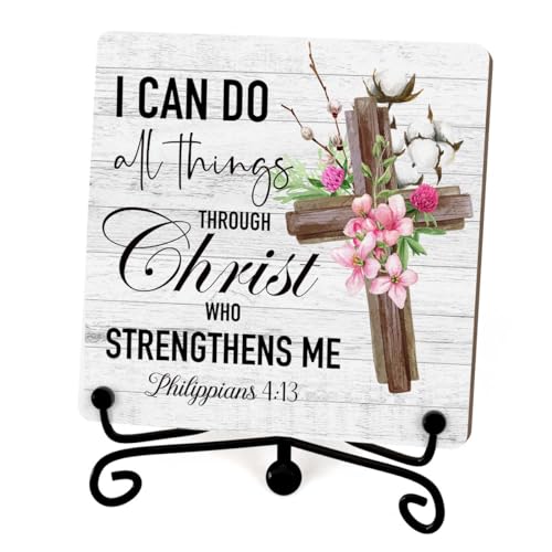 I Can Do All Things Through Christ Who Strengthens Me Christian Desk Decor Motivational Wooden Signs, Inspirational Wooden Signs For Decor Desk Accessories, Love Signs, A06