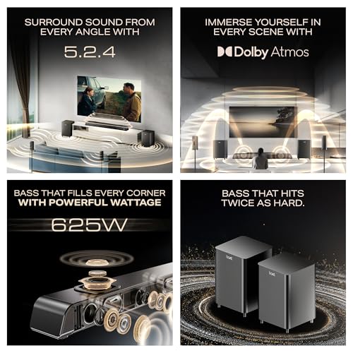 Image of Boat Aavante 5.2.4 Prime 6250DA, Dolby Atmos, 625W, 5.2.4CH(Dual Subwoofers & Wireless Satellites), QR for Installation, Bluetooth Sound bar, Home Theatre Soundbar Speaker (Premium Black)