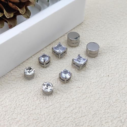 Image of 8pcs Magnetic Earrings for Men, Ear Cuffs Without Piercing, Stainless Steel Fake Non Piercing Studs, Clip On Earrings in Silver Black for Men and Women