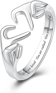 925 Sterling Silver Heart Claddagh Rings for Women Teens, Adjustable White Gold Plated Ring Friendship Promise Love Heart Jewelry Rings Mothers Day Valentines Holiday Gifts for Women Friends