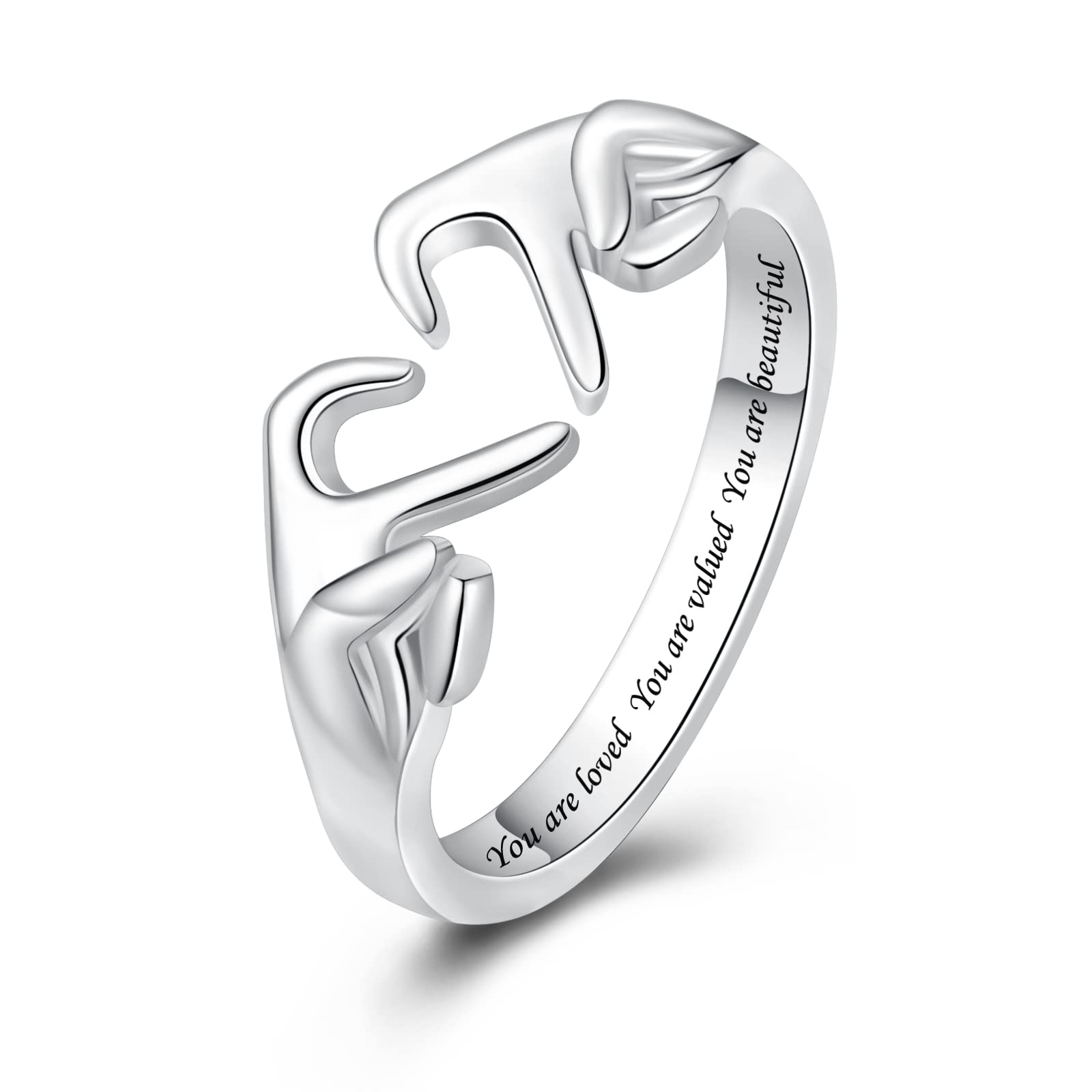 BEILIN925 Sterling Silver Promise Rings for Her - Claddagh Heart Love Rings You are Loved You are Valued You are Beautiful Ring for Women, Metal, Cubic Zirconia