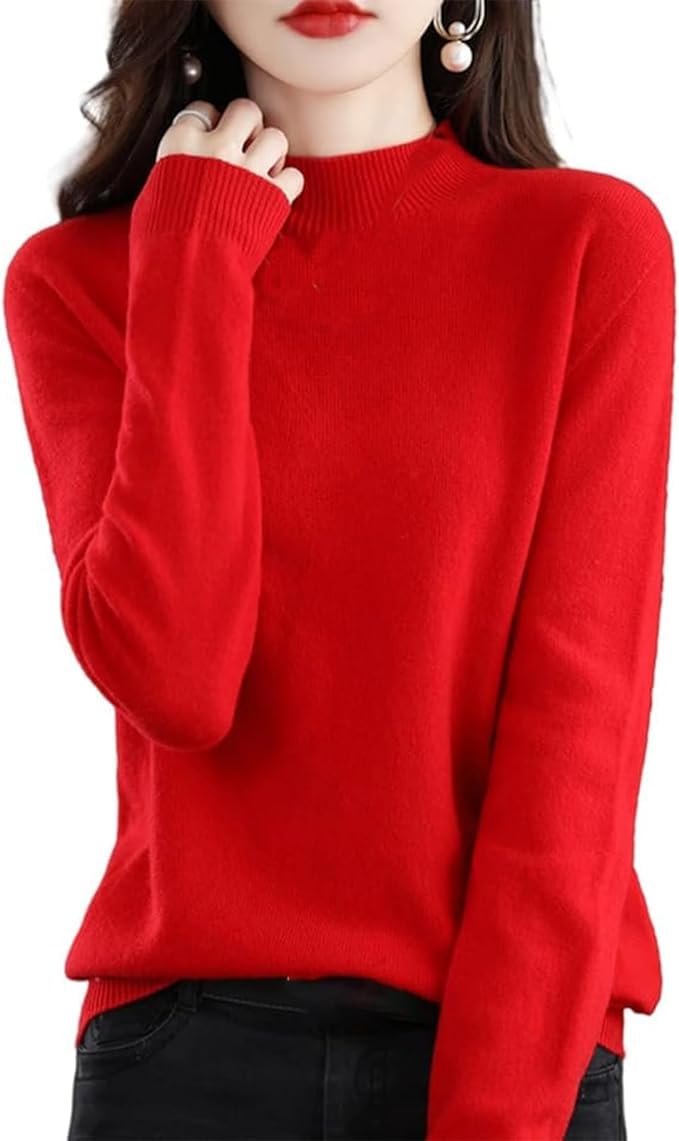DSXH Cashmere Sweaters for Women, 100% Cashmere Long Sleeve Crew Neck Soft Warm Pullover Knit Jumpers (Red,Medium)