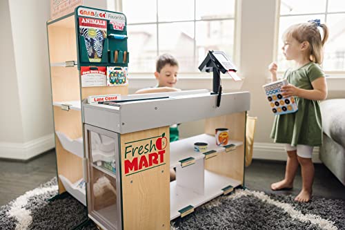 Melissa & Doug Freestanding Wooden Fresh Mart Grocery Store - Supermarket Pretend Play - FSC-Certified Materials & Fridge Groceries Play Food CartonsToy Groceries