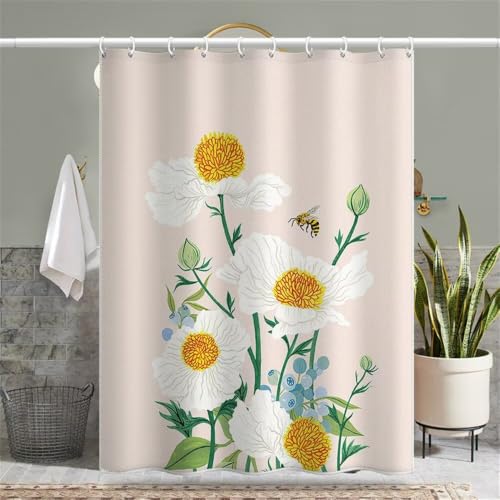 Rideau douche esthétique tissu polyester lesté style fleur d'abeille - 5