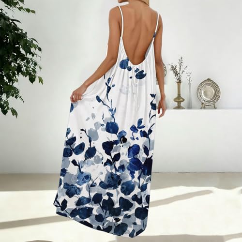 Image of HTHLVMD Backless Cami Dress Summer Dresses for Women 2026 Spaghetti Strap Dresses Womens Solid Color Backless Cami Dress