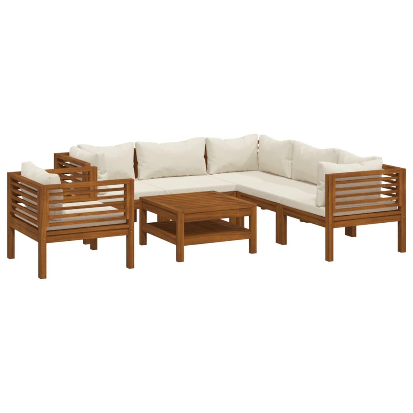ShGaxin Mobili da giardino 7 pezzi, Mobili da giardino per esterni, Set da giardino per esterni, set divano da giardino, mobili da esterno da giardino, cuscini in legno massello di acacia