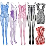 6-piece set -Mesh women's fishnet pajama-style one-piece dress - Mesh women's body suit - Baby-style tight-fitting clothing - Nightwear (colours 1)