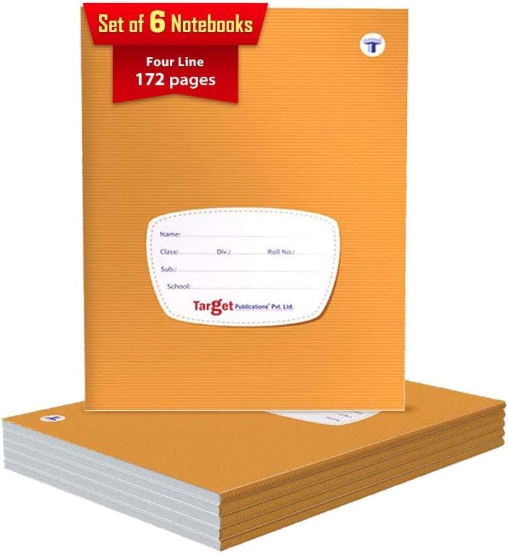 TARGET PUBLICATIONS Red And Blue Line Small Notebooks For Kids | Ruled 172 Pages | Soft Bound Cover | Four Line Writing Practice Book | 18 Cm X 24 Cm Approx | Pack Of 6 | Gsm 57-1032