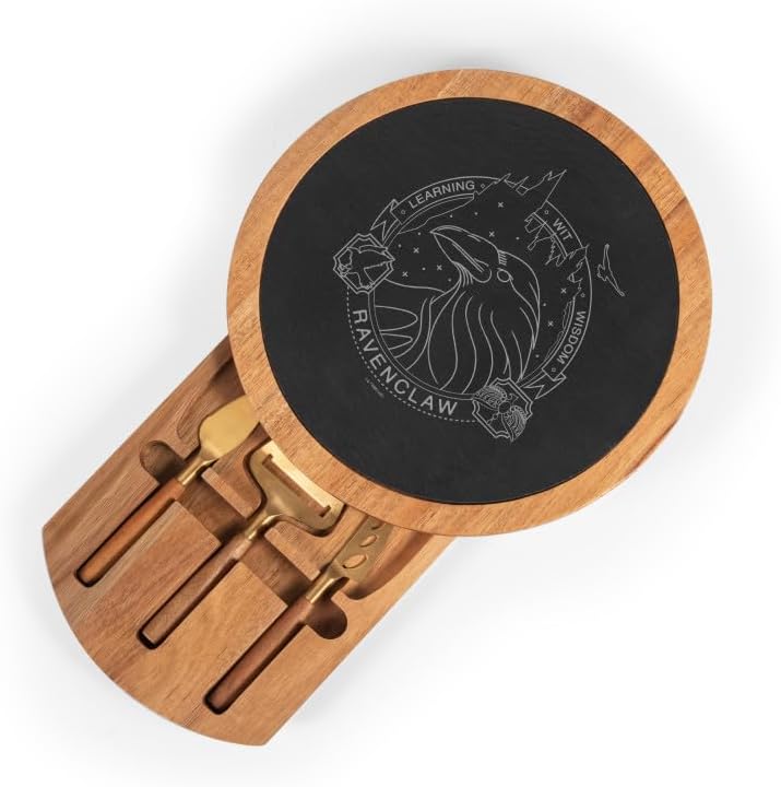 PICNIC TIME Insignia - Juego de cuchillos, charcutería, plato para servir, tabla de queso, 12.5 x 12.5 x 1.4, Harry Potter Ravenclaw, madera de