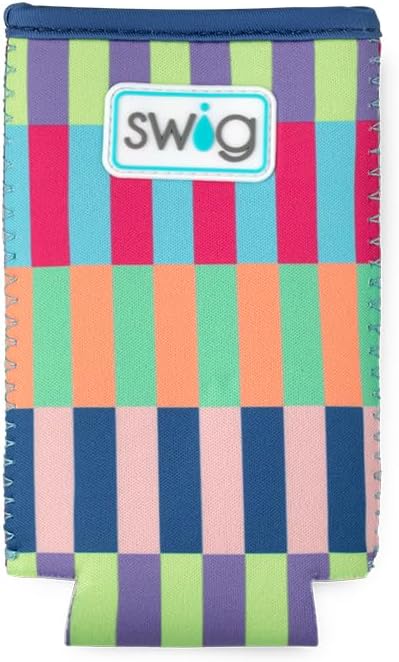 Swig Life Skinny Can Coolie, 12oz Slim Can Holder, Neoprene Insulated Cup Cooler with Pocket, Covers for Tall Beer Bottles, Beach Accessories for Women (Brite Stripe) - Image 3