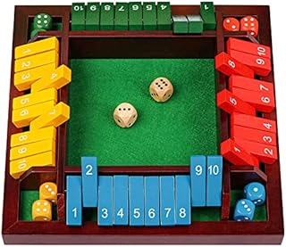 Coogam Shut The Box Dice Game Wooden Board Math Number Game Family Pub Bar 1-4 Players with 10 Colored Dice for Adults Kids 3 4 5