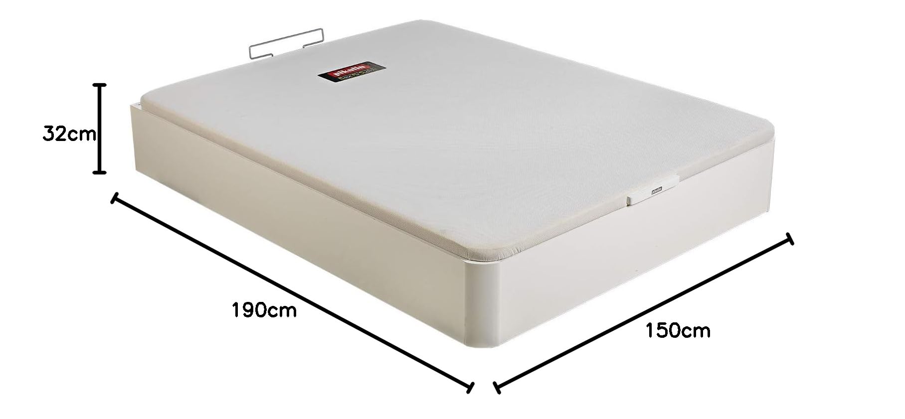 PIKOLIN Canapé Abatible de Madera con Gran Capacidad | Montaje y Retirada Usado Incluido | Esquinas Delanteras Redondeadas | 150x190 | Color Blanco | 32 cm Altura | AIRBOX