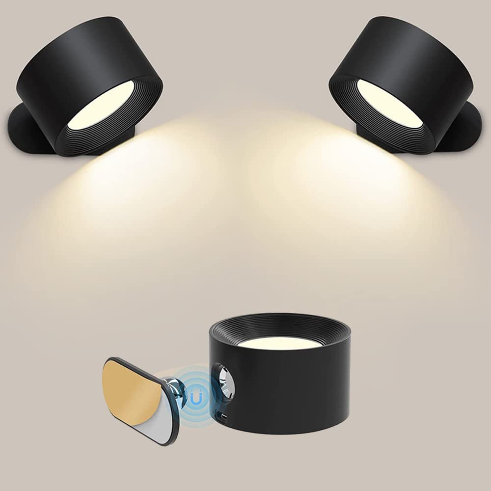 SHAVINGFUN Lámpara de pared LED,2 Pcs Lampara pared Interior,USB Mordern Mental Apliques Interior Control táctil,3 niveles de brillo Focos,360° pared libremente giratorio luces para Sala,Pasillo