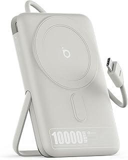 Basike Power Bank Indução 10000mAh – Carregador Portátil com Indução 15W e PD até 22,5W (1 Porta + Cabo Integrado), Compatível com Samsung Séries S25/24/23/22/21, iPhone 16/15/14/13 e MagSafe – Prata