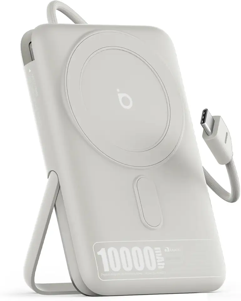 Basike Power Bank Indução 10000mAh – Carregador Portátil com Indução 15W e PD até 22,5W (1 Porta + Cabo Integrado), Compatível com Samsung Séries S25/24/23/22/21, iPhone 16/15/14/13 e MagSafe – Prata