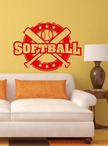 Wall Vinyl Decals Softball Sport Stamp Logo Emblem Sticker Art Home Modern Stylish Interior Decor for Any Room Housewares Murals Design Window Graphic Bedroom Living Room (5286)