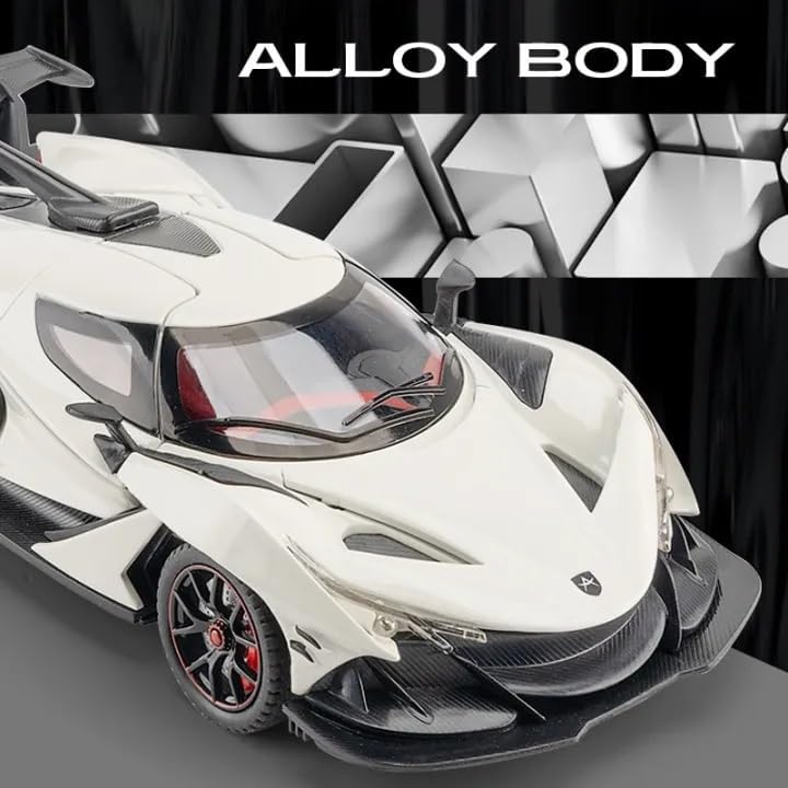 Image of FEXXA 🏎️ Exclusive Alloy Metal Pull Back Die-cast Car Model with Sound Light Mini Auto Toy for Kids Metal Model Toy Car with Sound and Light (1.24 Scale APO-LLO IE -White)