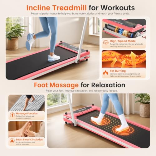 Image of FUNMILY Incline Walking Pad Treadmill with Handle Bar, Folding Treadmills for Home Small, 3.5HP Portable Treadmill with Desk, 350 lbs Weight Capacity, Walking Pad with Remote Control and LED Display